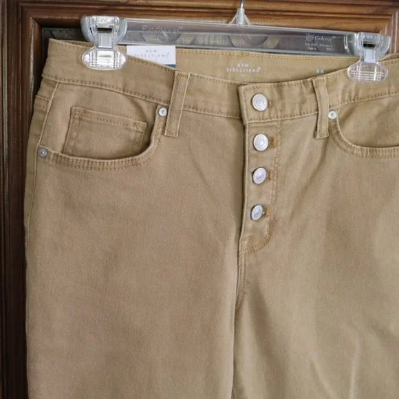 New Directions Button Fly High Rise Jeans - Khaki, Size 6 - Picture 4 of 16